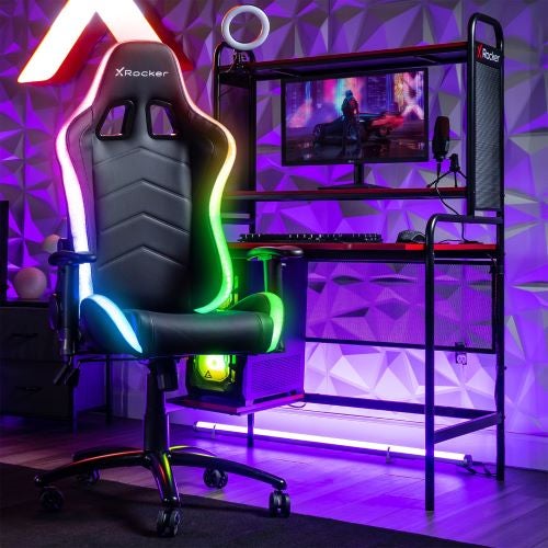 X Rocker Cobra LED Gaming Desk and Thrasher PC Gaming Chair Bundle